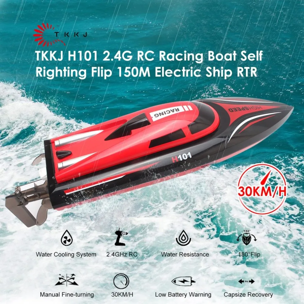 

RC Boat H101 2.4GHz 2CH 30km/h 180 Flip Reversion Self Righting Racing Remote Control Boat LCD Screen Toys For children Gifts