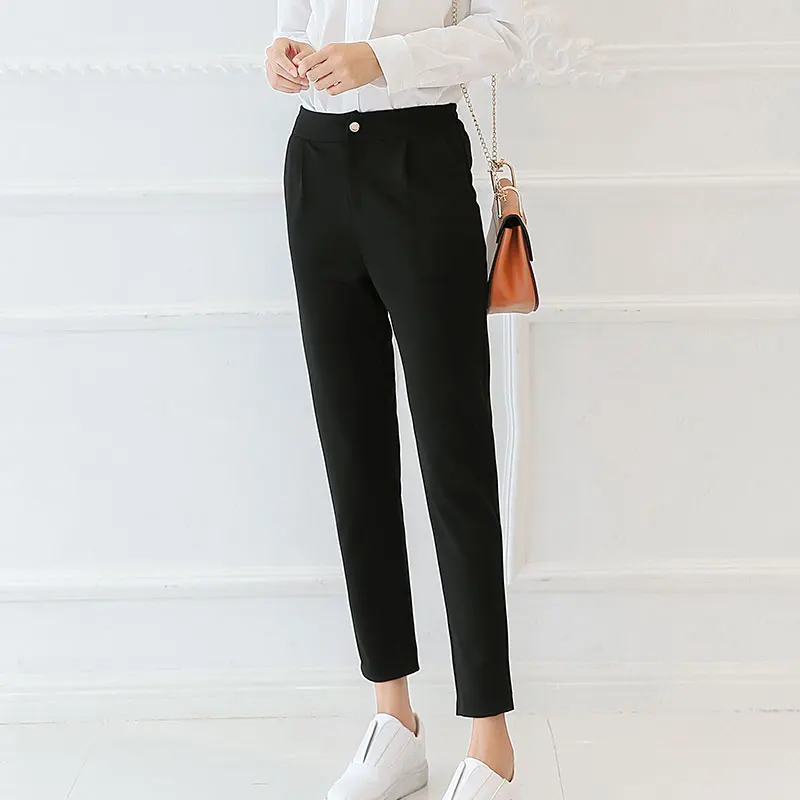 

2018 spring and summer new high waist casual leisure, loose summer thin section nine points straight tube Haren pants female
