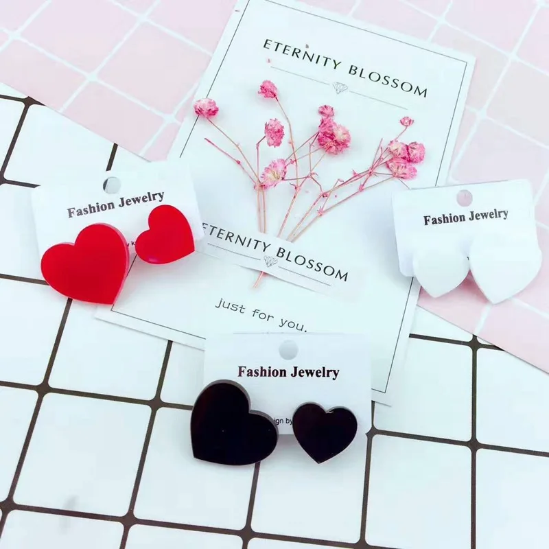 

Personality asymmetric transparent heart stud earring Korea fashion peach heart acrylic ear earring for women girls jewelry