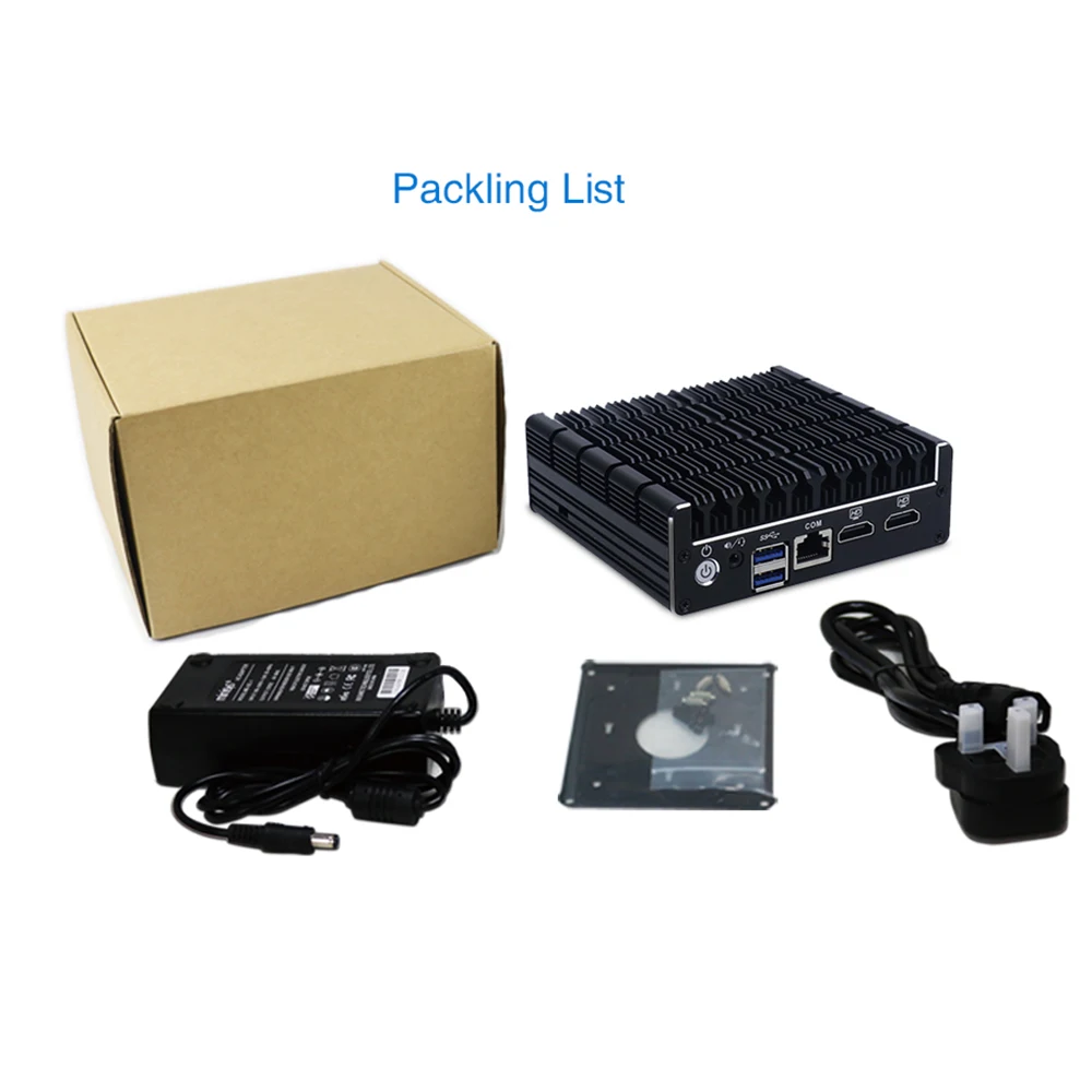 Yanling 4 Gigabit Intel Lan J3160 CPU Pocket Mini Computer Support Pfsense firewall VPN AES-NI Barebone Fanless NUC PC 2*HDMI