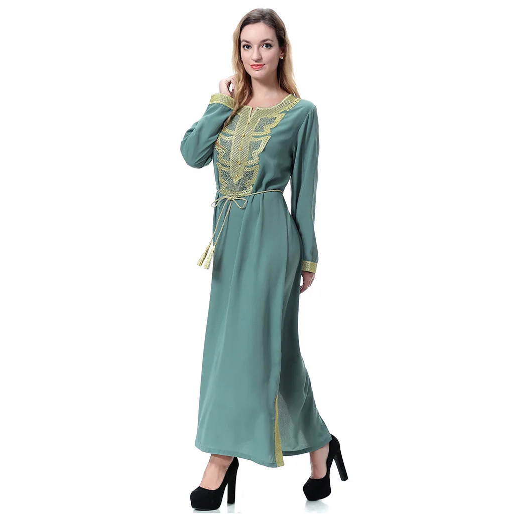 2019 Новое мусульманское женское платье исламский, арабский женское Ближневосточное кружевное платье со шнуровкой Bib Long Robe платье 4,13