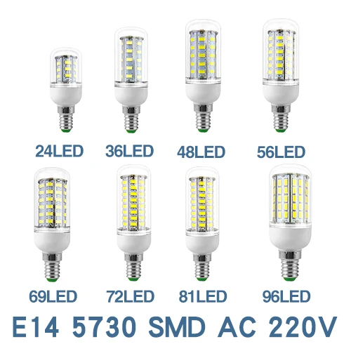 E27 светодиодный светильник E14 лампа лампада SMD5730 220V кукурузы лампа Bombillas 24 36 48 56 69 72 светодиодный s люстры лампы в форме свечи светильник для украшения дома - Испускаемый цвет: Transparent Bulb e14