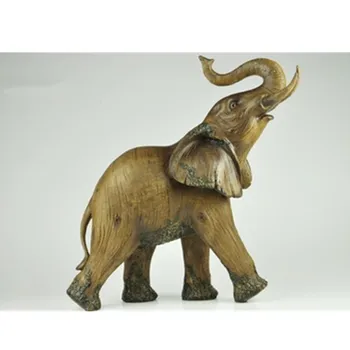 

40CM Elephant Faux Wood Decorative Figurine Art Sculpture Figurine Animal Statues Resin Crafts Home Decoration Accessories R529