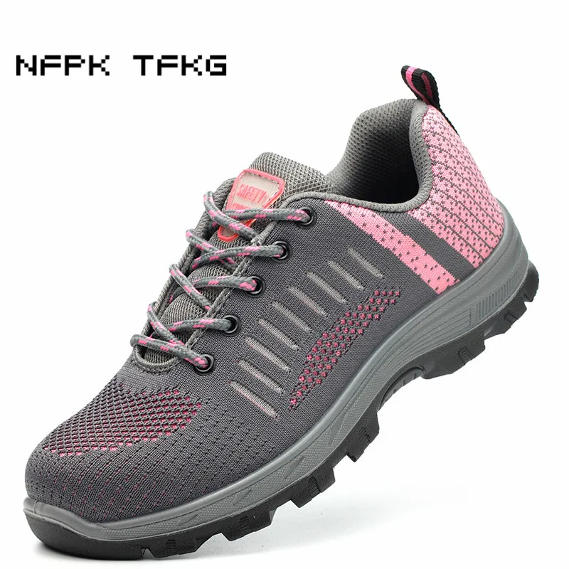 Zapatos de seguridad con punta de acero para mujer, botas de trabajo  transpirables, a la moda, color rosa, talla grande|Botas hasta el tobillo|  - AliExpress