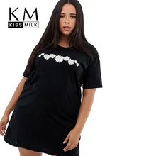 Kissmilk размера плюс новое осеннее свободное платье с коротким рукавом, длинное платье с коротким рукавом, модное платье на пуговицах с простым принтом