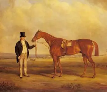 

HIGH QUALITY HAND PAINTED OIL PAINTING ON CANVAS : "A GENTLEMAN AND HORSE"