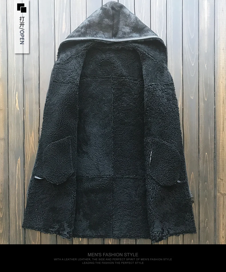 AYUNSUE Натуральная овечья кожа куртка мужская зимняя овечья шерсть пальто Мужская оригинальная Длинная ветровка натуральный мех пальто KJ1413