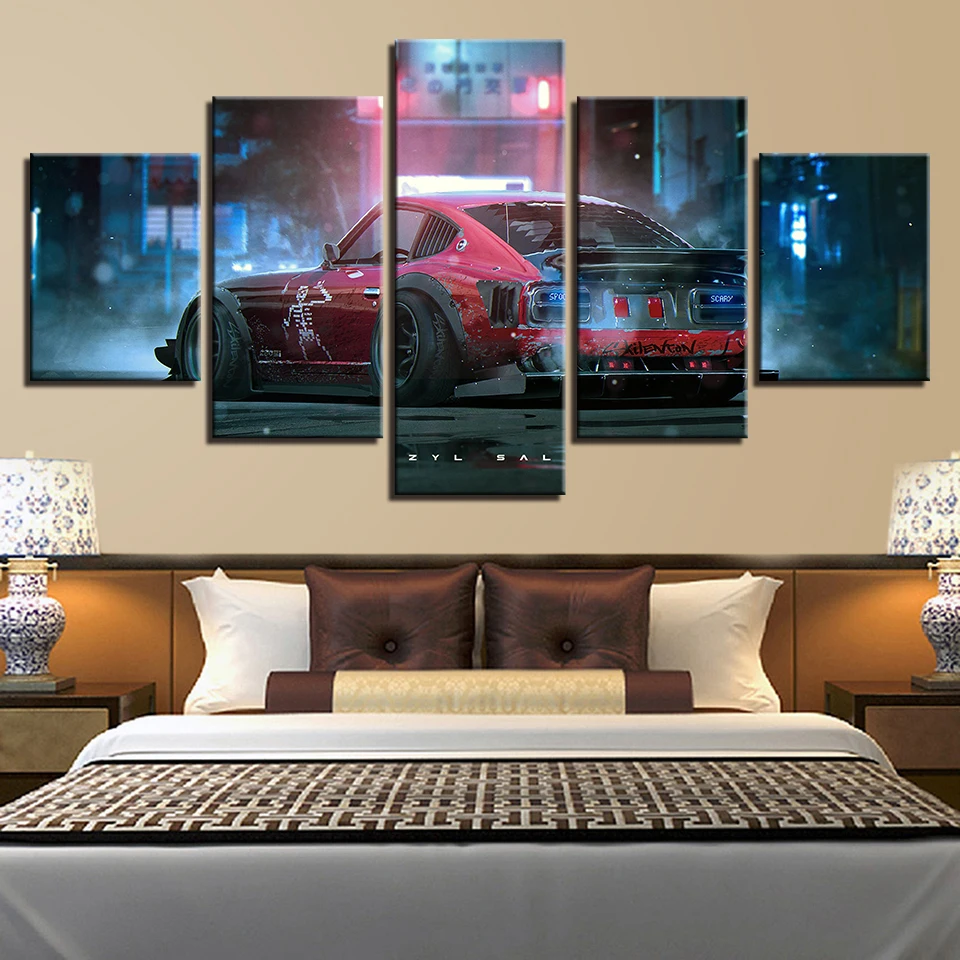 

Framework Modular Printed Cuadros Decoration Pictures 5 Panel Red Car Poster Canvas Painting Living Room Wall Art Artwork