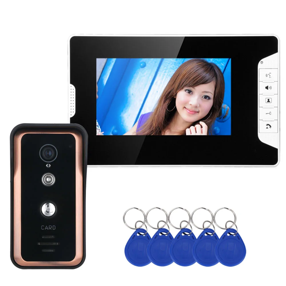 

SmartYIBA Wired Door Phone Intercom 7inch RFID Card Access Support 1000 ID card Unlock Video Intercom kit With 1000tvl IR Camera