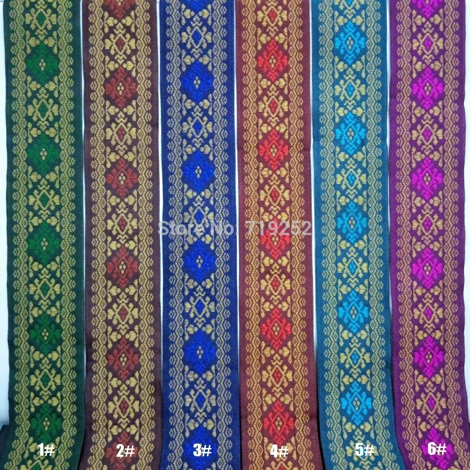 

6 Colors 5cm 50mm 2'' Silky Mercerizing Glossy Costume Curtain Cotton National Jacquard Woven Ribbon Laciness Embroidery Webbing