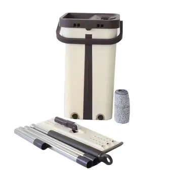 

Flat Squeeze Mop And Bucket Hand Easy Wringing Floor Cleaning Mop Microfiber Mop Pads Wet Or Dry Usage On Hardwood Laminate Tile