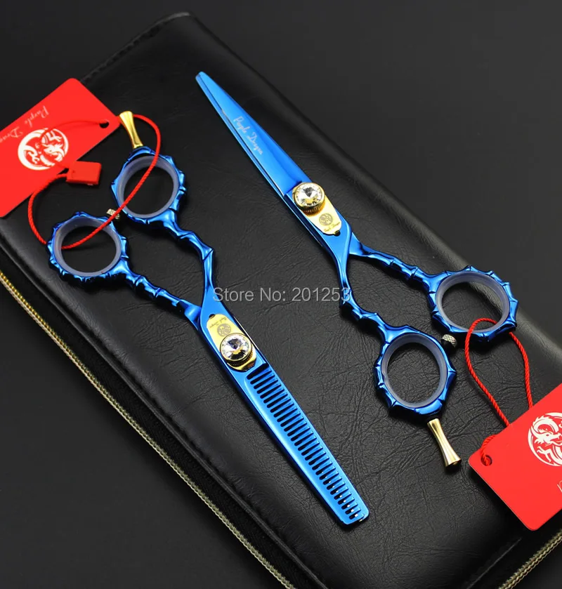 Япония 440C 5," Левые ножницы для резки Blue ножницы синие Профессиональные ножницы для волос бамбуковая ручка для парикмахерских LZS0684