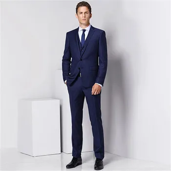 

Men's fashion solid color suit three-piece suit (jacket + pants + vest) wedding groom groomsmen dress men's business dress