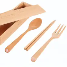 Портативный легкий набор столовых приборов деревянная посуда ложка вилки палочками путешествия ужин набор посуды