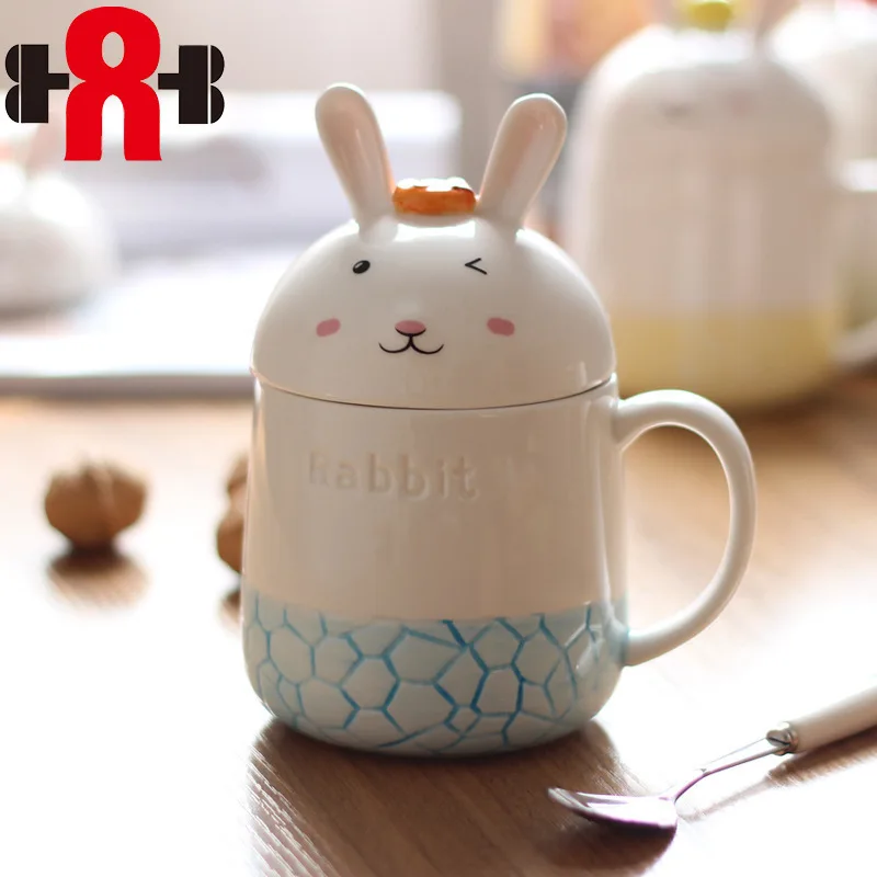 Милый творческий кролик керамическая кружка с крышкой напиток именная кружка пара Кофе Молоко завтрак кружка офиса открытый