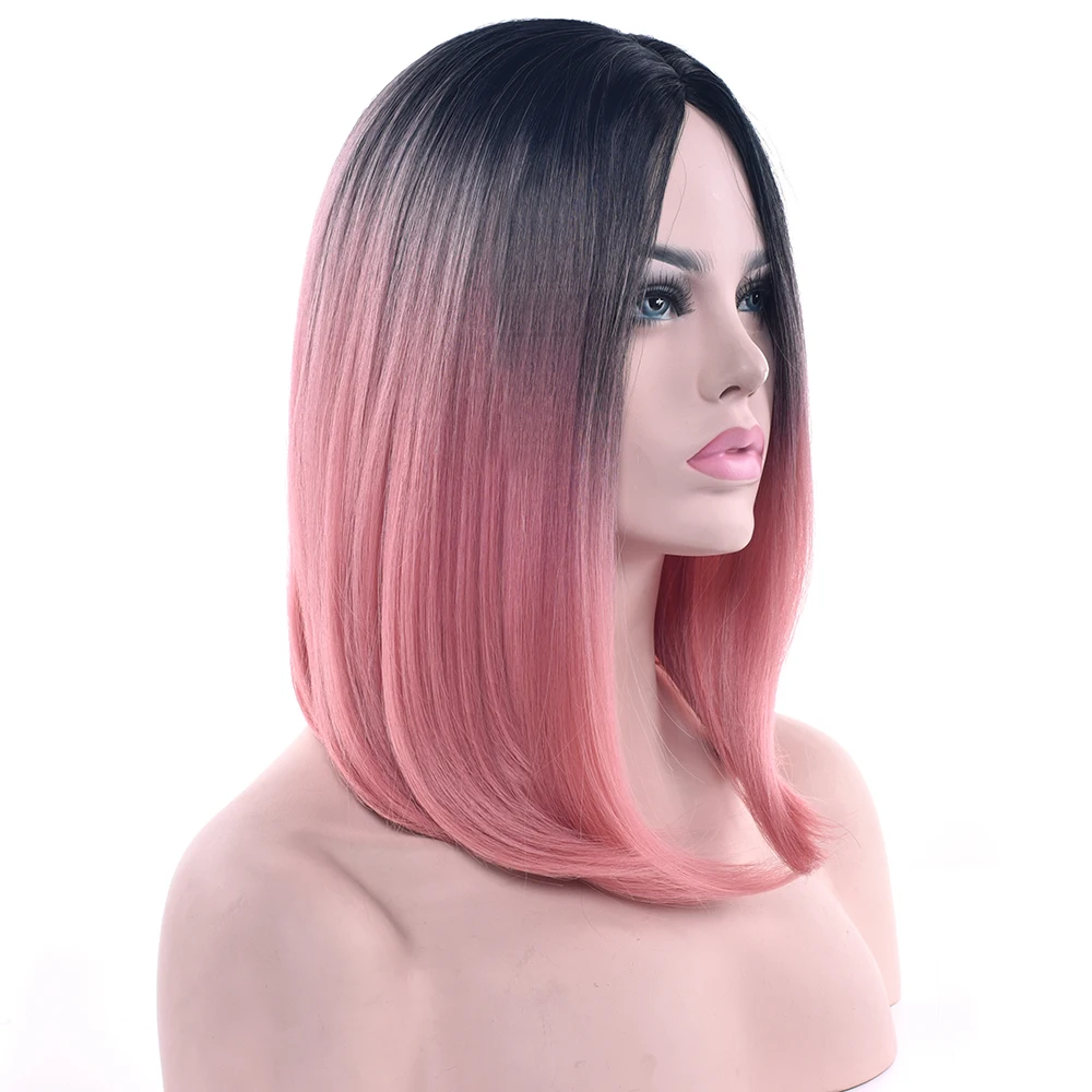 Soowee 11 Colors Black To Pink Ombre Hair Straight Bob Wigs