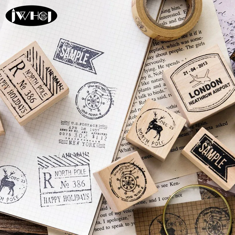 

Retro postmark series wood stamp English label wooden rubber stamps for scrapbooking Handmade card diy stamp Photo Album Craft