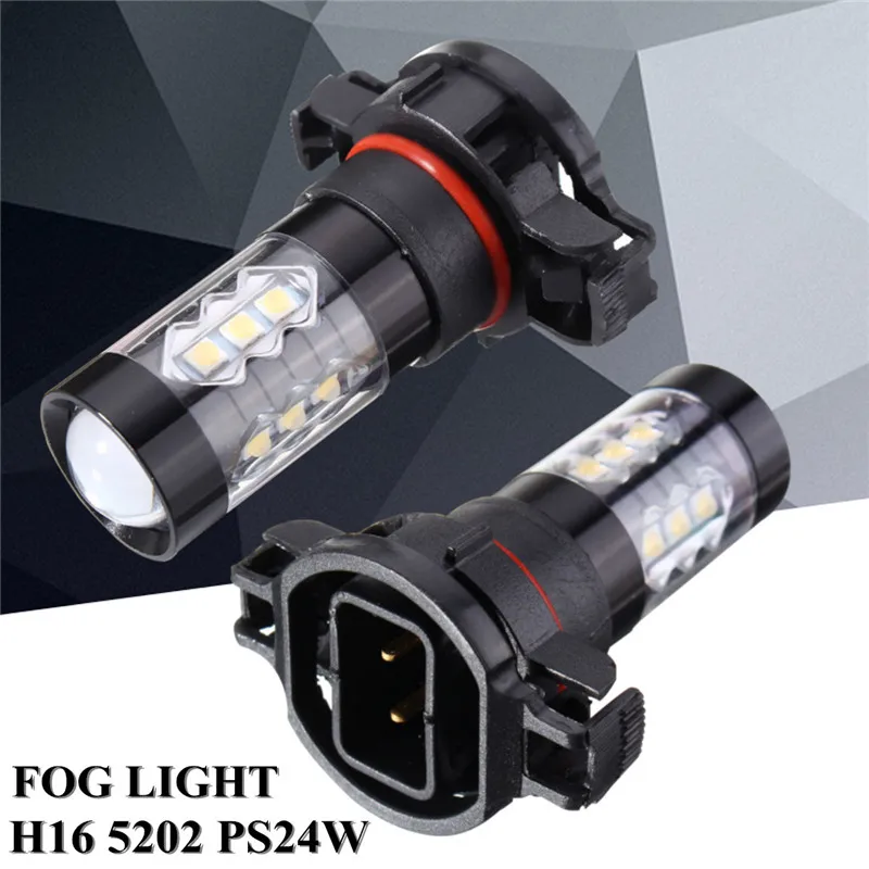 

1Pair H16 PS24W 5202 LED Bulb 16 SMD with Lens LED Chips Car Fog Light DC 12-24V 360 Degree 6000K Lamp Light