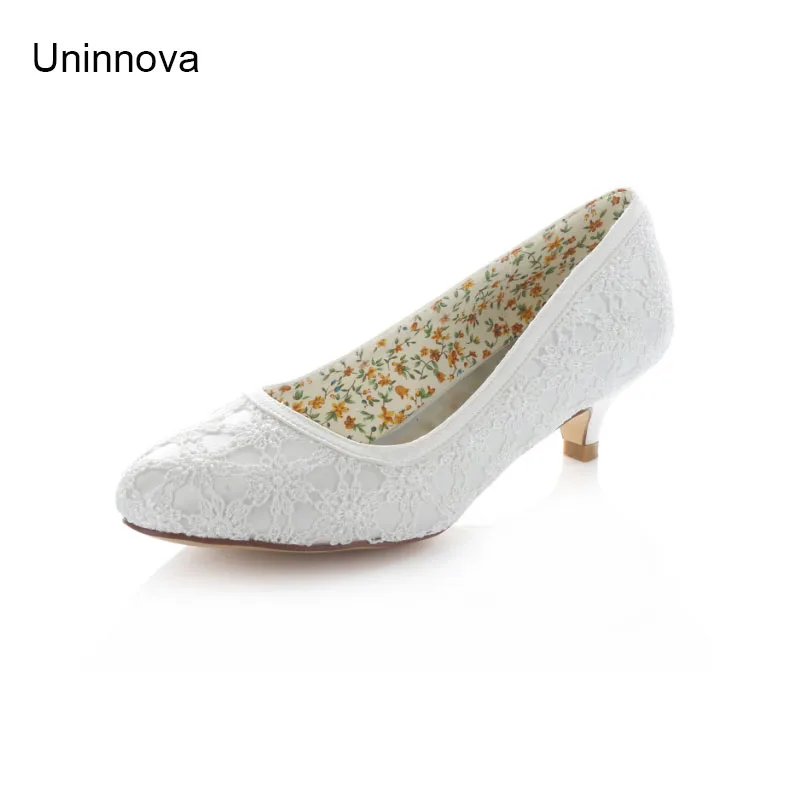 women's party banquet lace satin bridal round toe pumps 4CM low heels wedding ivory white bride's bridesmaid shoes 011-2-1 ZHL