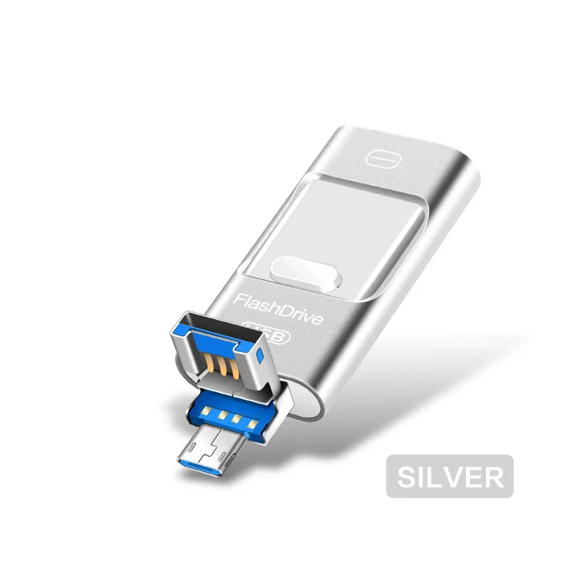 Silver Горячее предложение 3в1 128 Гб 64 ГБ 32 ГБ 16 ГБ 8 usb-флэш, совместимо с ПК и смартфоном 3,0 OTG накопитель USB флэш-накопители для iPhone для iPad для iPod и Android телефона - Цвет: Silver