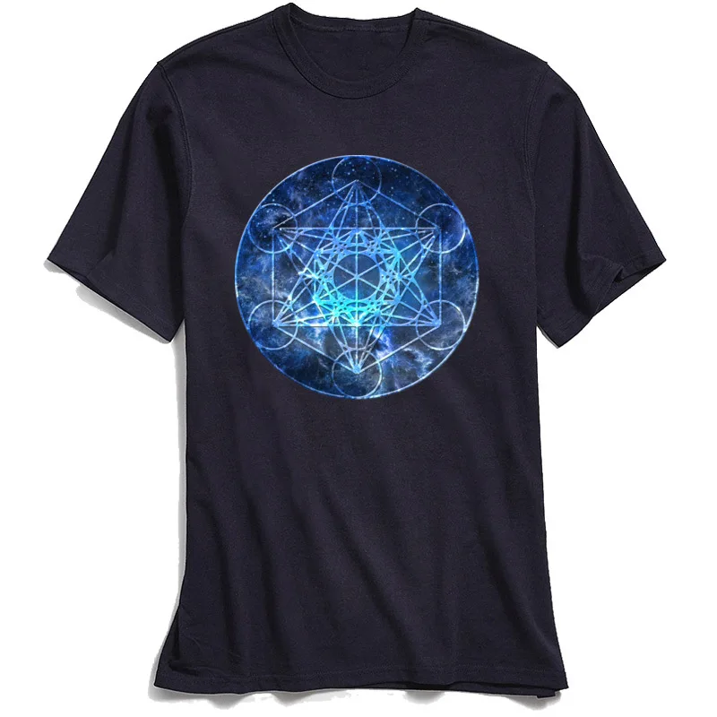 2018 Popular Youth Tees Metatrons Cube Casual T-shirts Cotton Short Sleeve Casual Tops & Tees Round Collar Top Quality Metatrons Cube navy