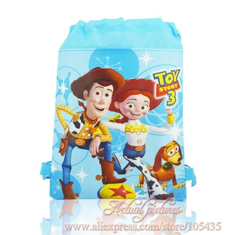 

12pcs Toy Story Cartoon Non Woven Fabrics Drawstring Shopping Backpacks 36*28CM Double-Sided Printed School Bag Kid Gift Bag