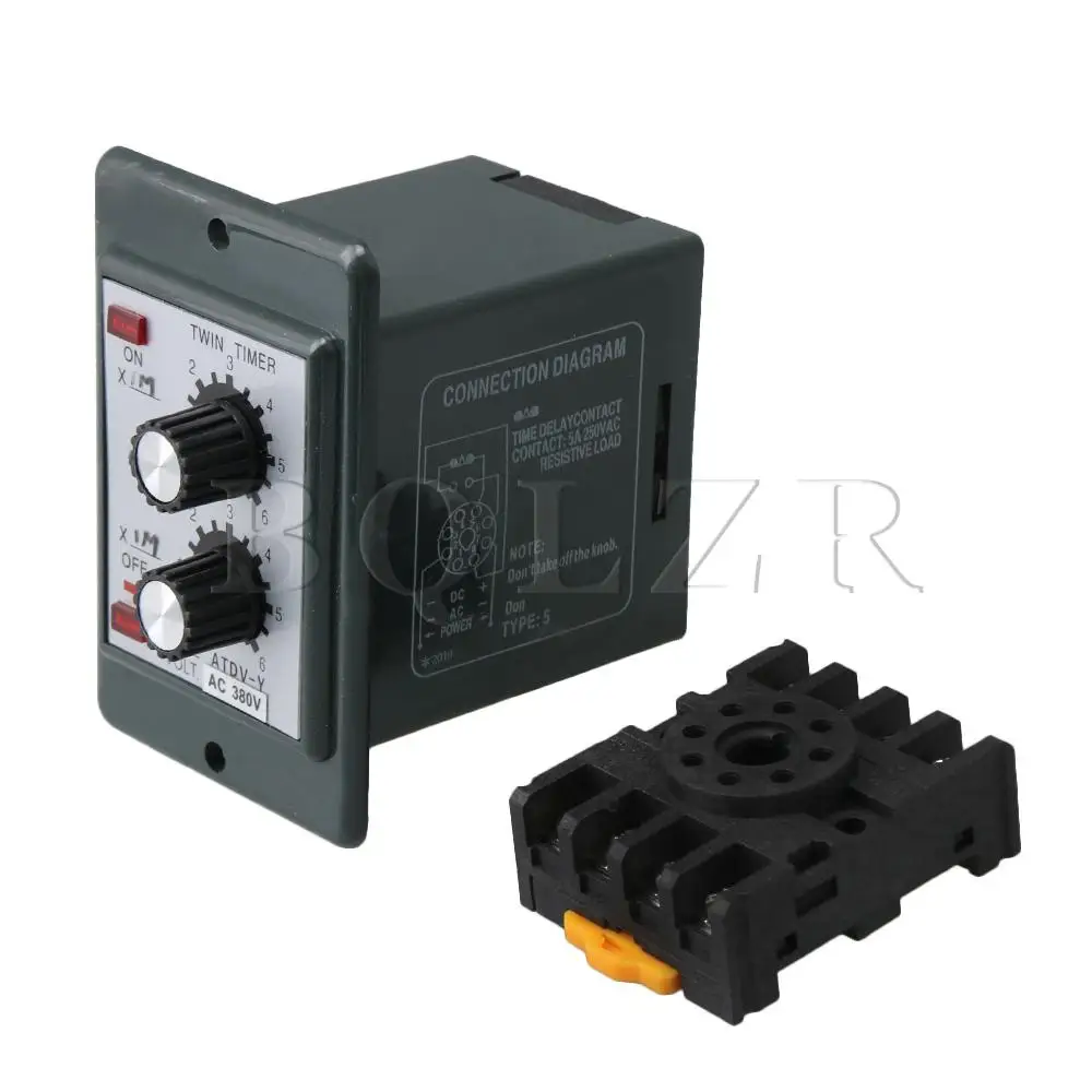 

BQLZR 6-6 Minutes Adjustable Delay Timer Relay AC380V Panel Type Plastic