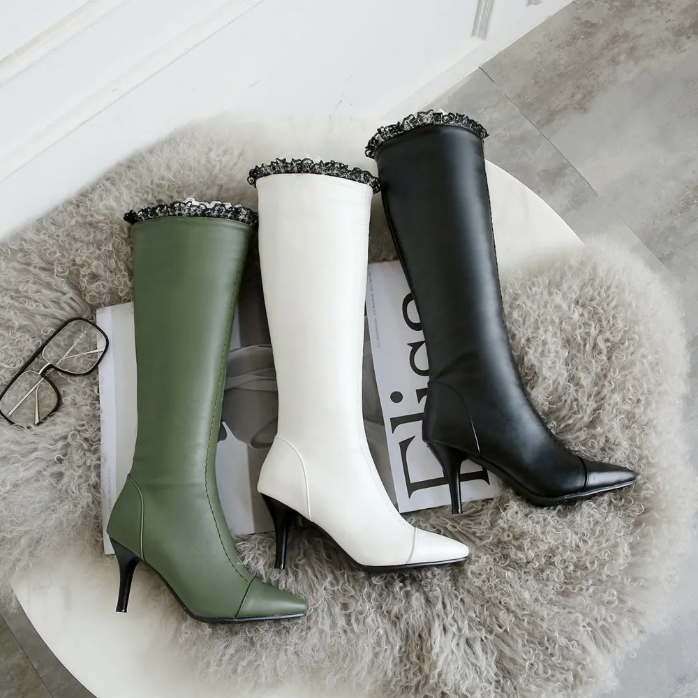 SAGACE/; женские зимние ботинки; пикантные Ботильоны на каблуке с острым носком и шнуровкой; сапоги-трубы с боковой молнией; Mujer Botas