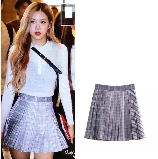 

kpop BLACKPINK 2019 new korean student streetwear plaid splice skirt women short skirts mini pleated skirt girl Harajuku clothes