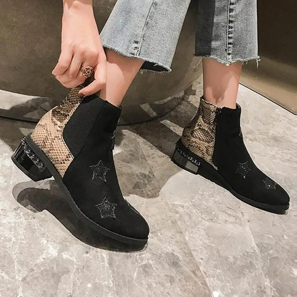 

Outdoor Fashion Ladies Boots New Autumn And Winter Stitching Color Chunky Heels Boots Female High-Heeled Shoes Women's Shoes