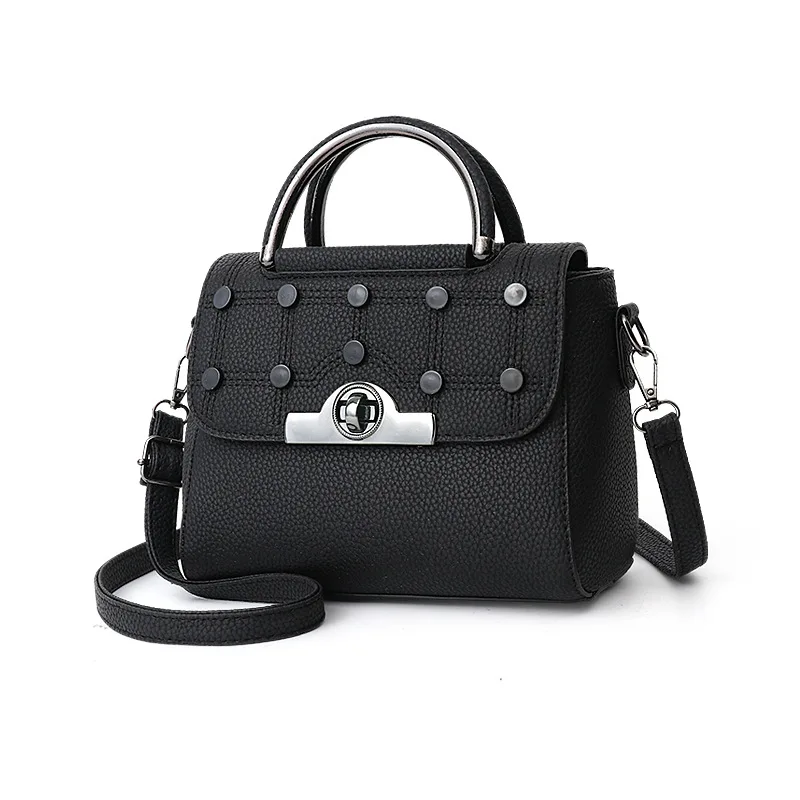 Женская сумка в винтажном стиле, повседневная сумка-тоут с верхней ручкой, женские сумки-мессенджеры на плечо, Студенческая сумка, кошелек, кожаный кошелек, новинка - Цвет: Черный