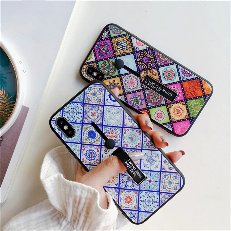 

for iPhone X XR XSMax Vintage Ethnic Style Ring Phone Case For iPhone 6 6s 7 8 Plus Ring Grip Holder Phone Back Cover Cases