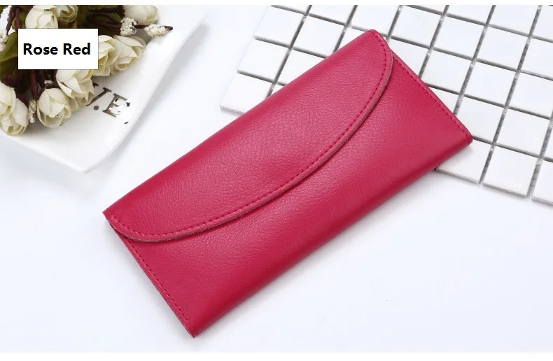 MJ Women Wallets Thin Split Leather Long Wallet Luxury Bi-Fold Card Holder Female Purse Simple Solid Genuine Leather Purse (12)