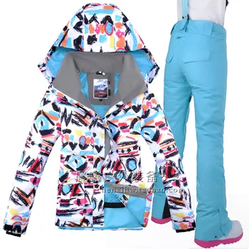

Women Gsou Snow Brand Ski Jacket+Pant Breathable Super Warm Skiing Suit Snowboard Coat Trouser Sport Wear Hooded Female Suit Set