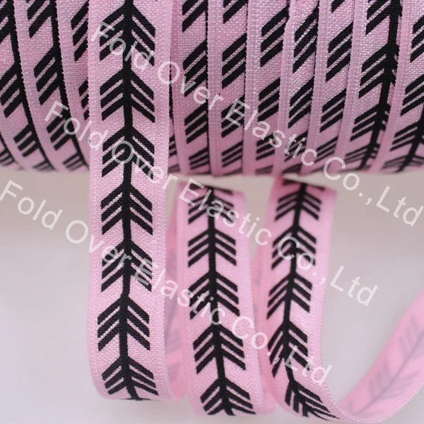 

New pattern! 5/8" arrows printed fold over elastic FOEs elastic #123-Pearl Pink for DIY headband, 100yards/lot