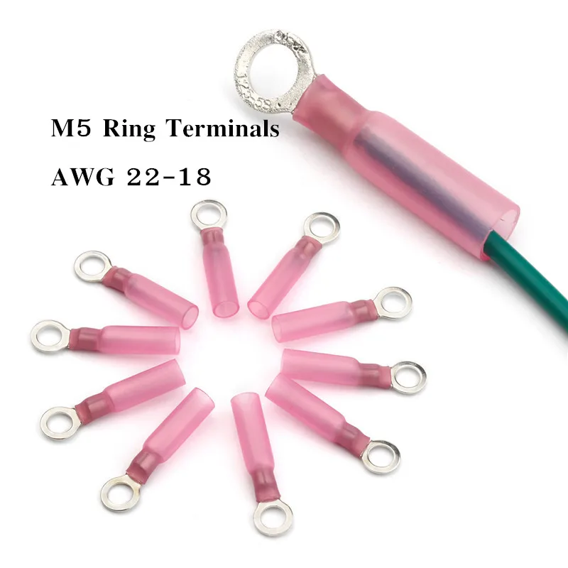 

50PCS M5 0.5-1.5mm2 Ring Heat Shrink Wire Butt Connectors Electrical Wire Cable Terminals Waterproof Insulated Splice Terminals