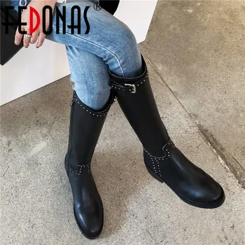 

FEDONAS New Punk High Heels Zipper Women Knee High Boots 2020 Winter Quality Genuine Leather Warm Riding Boots Party Shoes Woman