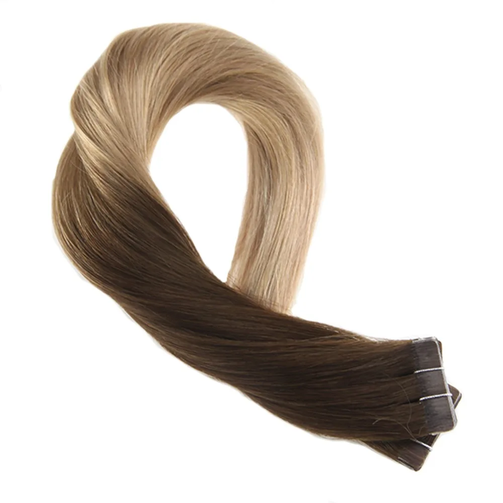 Moresoo ленты в волос Настоящее Remy натуральные волосы кожи утка бразильский лента для волос в Ombre Цвет #4 коричневого до блондинка 20 шт. 50 г
