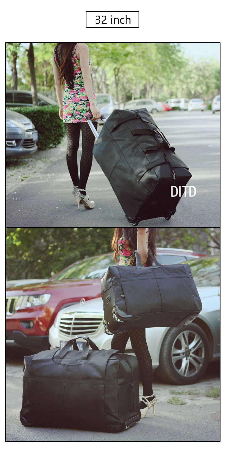 DITD 2" 28" 3" большой водонепроницаемый вещевой мешок сумка на колесиках складной нейлоновый чемодан на колесиках дорожная сумка проверенный ручной Багаж