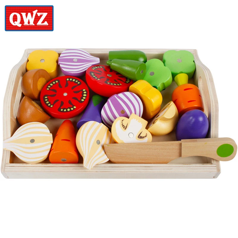 Деревянные игрушки QWZ для детей кухни резки фруктов и овощей обучающие мамы сада