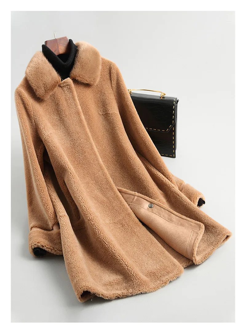PUDI A19006 Женская Осенняя/зимняя новая модная шерстяная куртка Женская стильная с натуральным норковым меховым воротником шерстяное пальто для отдыха