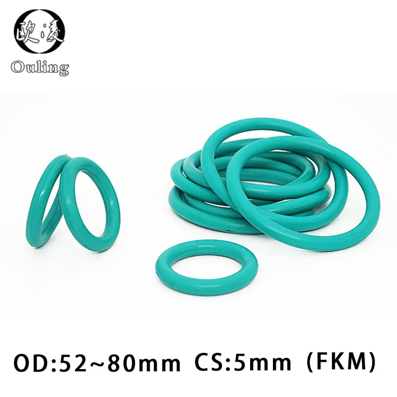 Резиновые кольца Green FKM уплотнительное кольцо толщина 5 мм OD52/55/58/60/62/65/68/70/75/80