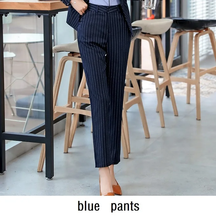 ACRMRAC, женские костюмы, тонкая полосатая куртка, штаны, OL, деловые, формальные, женские брюки, костюмы, женский комплект, костюмы - Цвет: blue  pants