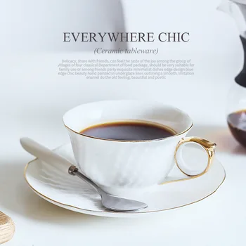 

High Fashion Bone China Coffee Cup with Saucer and Spoon for Business Gift Lovers' Present Classic European Style Tea Cups