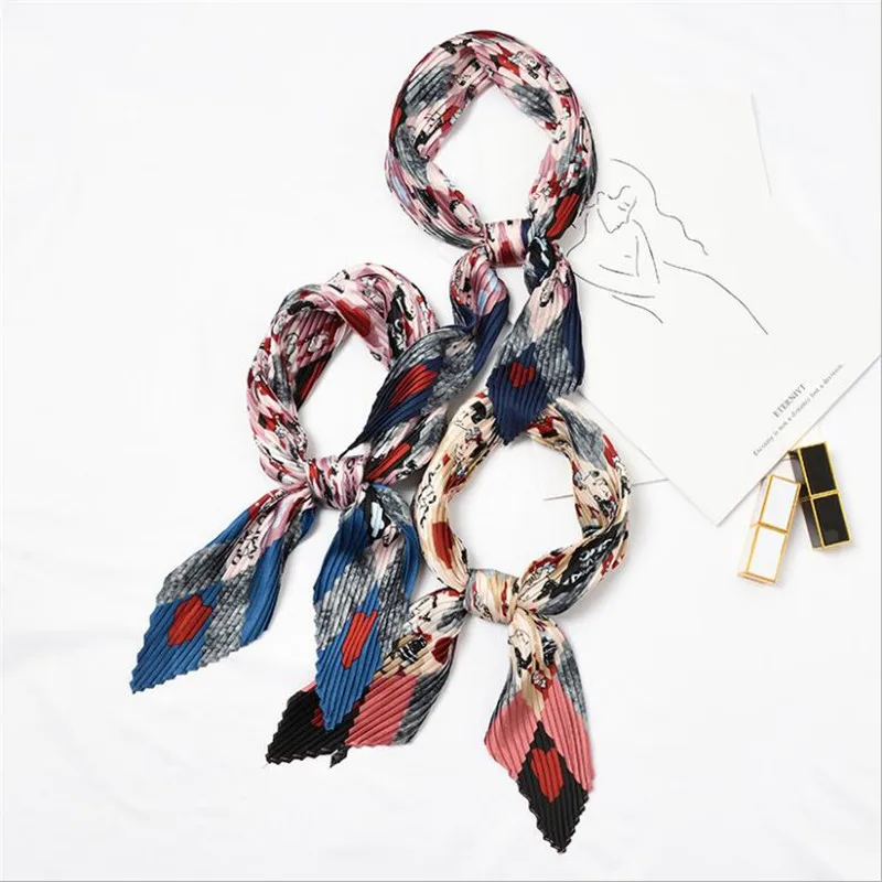 55cm New Women Scarf Silk Wrap Elastic Letter Floral Print solid Patchwork Head Neck Hair Tie Band Neckerchief Square Scarves