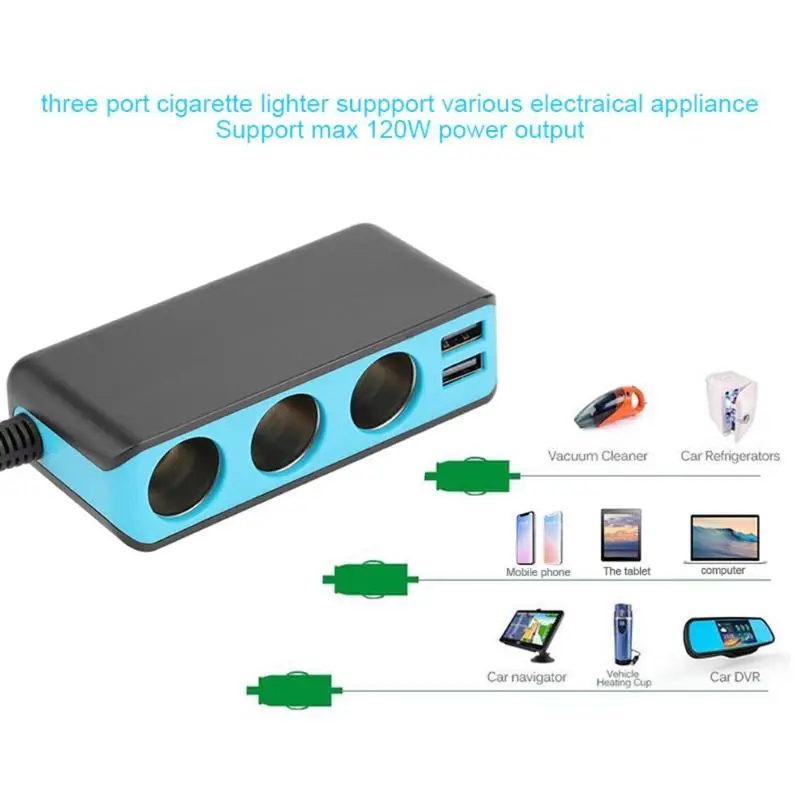 3 сторонний выход розетка для автомобильного прикуривателя Разветвитель + 2USB