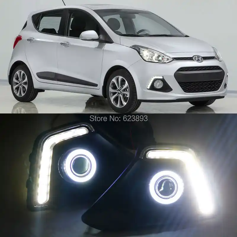 Free shipping,2x LED Daytime Running Lights DRL fog lights+COB Angel Eyes Kits For Hyundai Grand