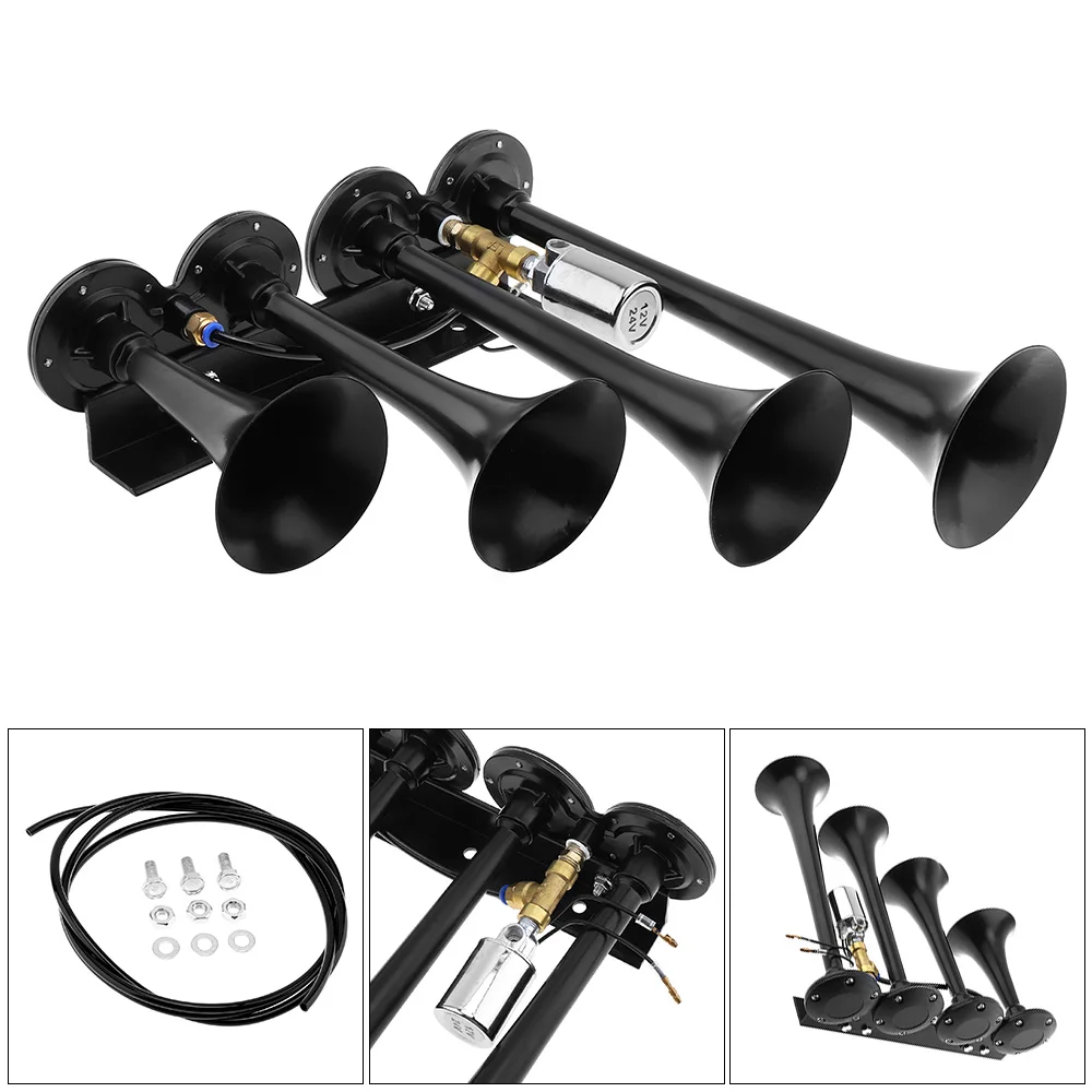 12V/24V 185dB Car Air Horn Super Loud Four Trumpet Compressor for Auto
