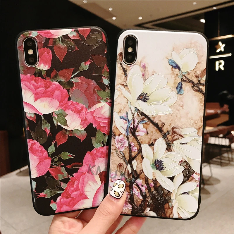 Чехол для iphone 6, 7, 8, 6s, чехол для iphone X, XS, XR, 7, 8, 6 Plus, чехол для iphone xs max, 5, 5S, se, чехол, розовые цветы, черный чехол для телефона