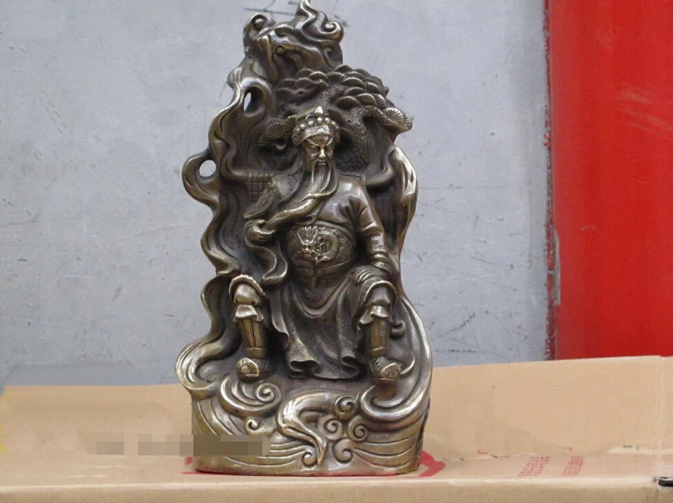 

13"China Bronze sculpture duke guan to sit under the pine tree Statue Guangong